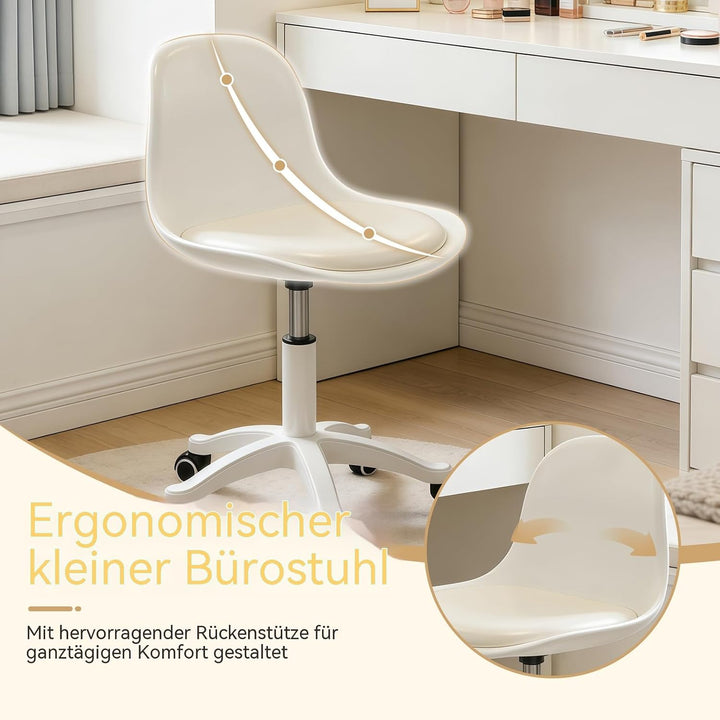 Kleiner Schreibtischstuhl ohne Armlehnen, höhenverstellbarer Home-Office-Stuhl für Jugendliche White