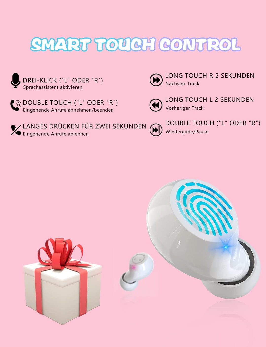 Togetface Bluetooth-Ohrhörer – Rosa Kinder-Ohrhörer – Schulgeschenk für Kinder, 36 Stunden Spielzeit