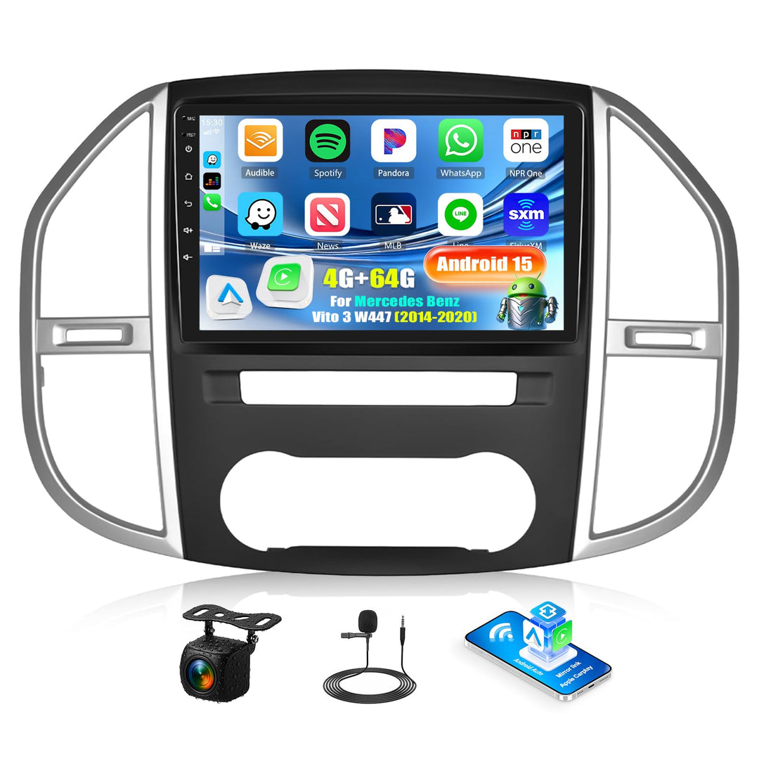 4+64G Android 15 CAMECHO 10 Zoll Autoradio für Mercedes Benz Vito 3 W447 (2014-2020) mit Wireless Ca