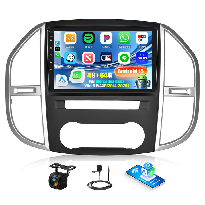 4+64G Android 15 CAMECHO 10 Zoll Autoradio für Mercedes Benz Vito 3 W447 (2014-2020) mit Wireless Ca