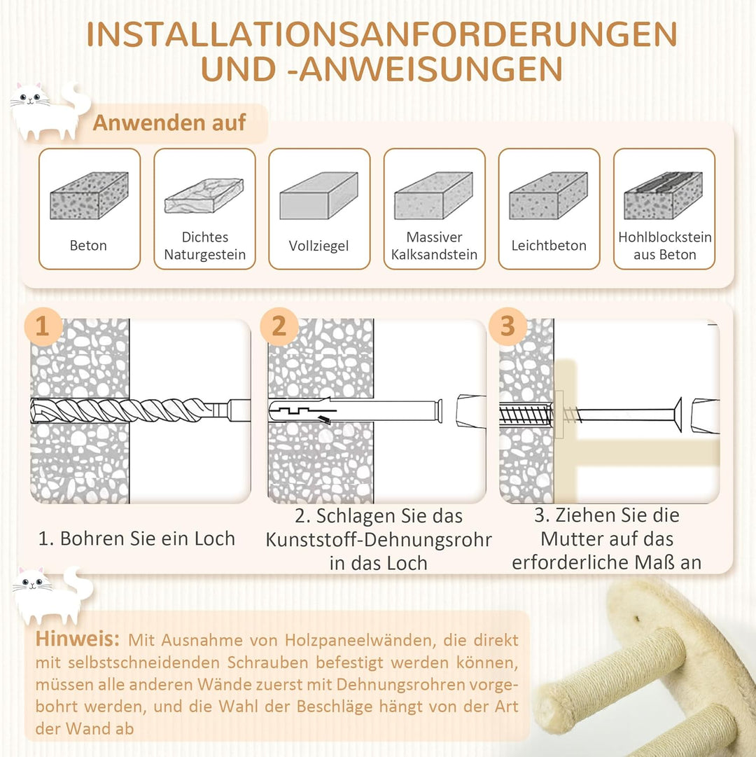 PawHut Kletterwand Katzen, 4-teilig Katzenkletterwand Set, Katzen Wandelemente mit Kaztentreppe, Hän