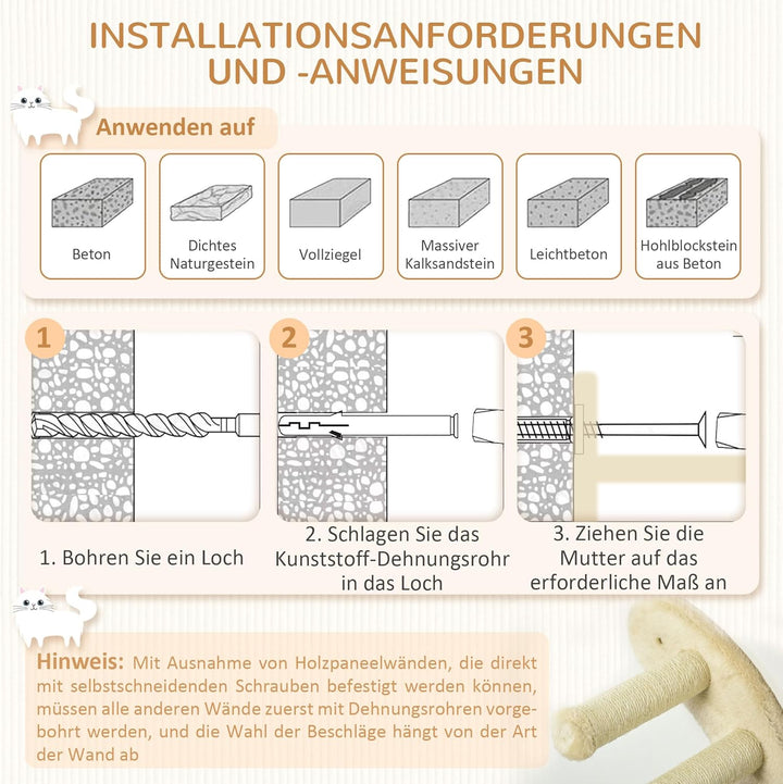 PawHut Kletterwand Katzen, 4-teilig Katzenkletterwand Set, Katzen Wandelemente mit Kaztentreppe, Hän