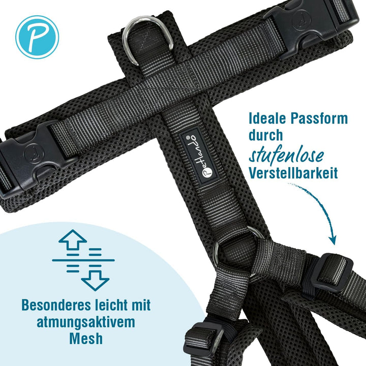 Petlando Hundegeschirr weich gepolstert mit Mesh, stufenlos verstellbar, bequemer Y-Comfort-Sitz, Br