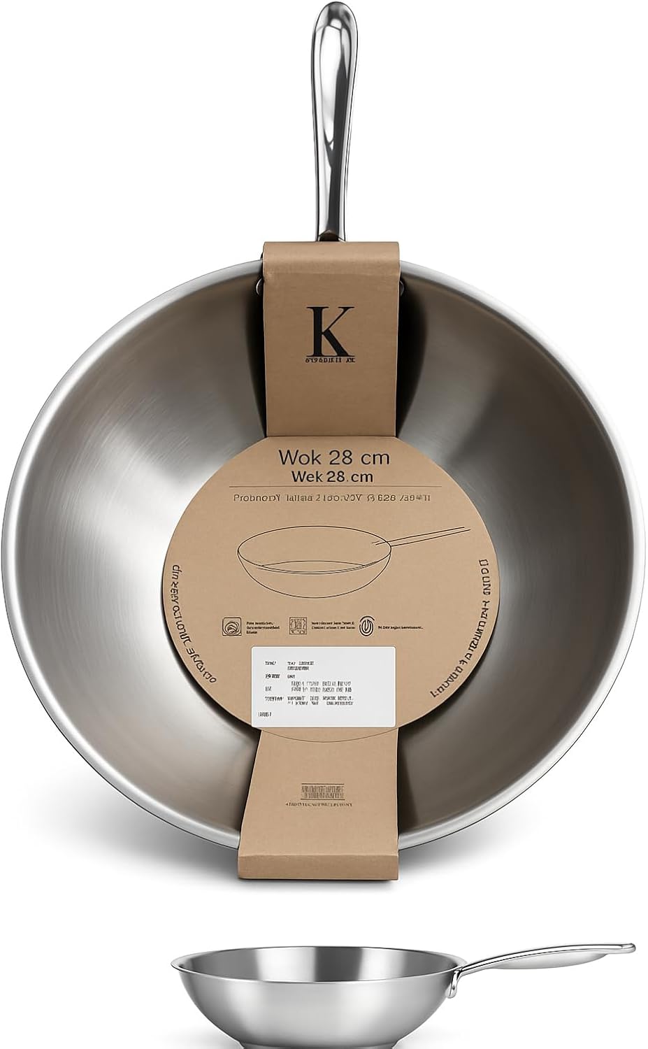 KLAUS Wok 28 cm aus hochwertigem Edelstahl, für alle Herdarten, auch Induktion, gesundes und gleichm