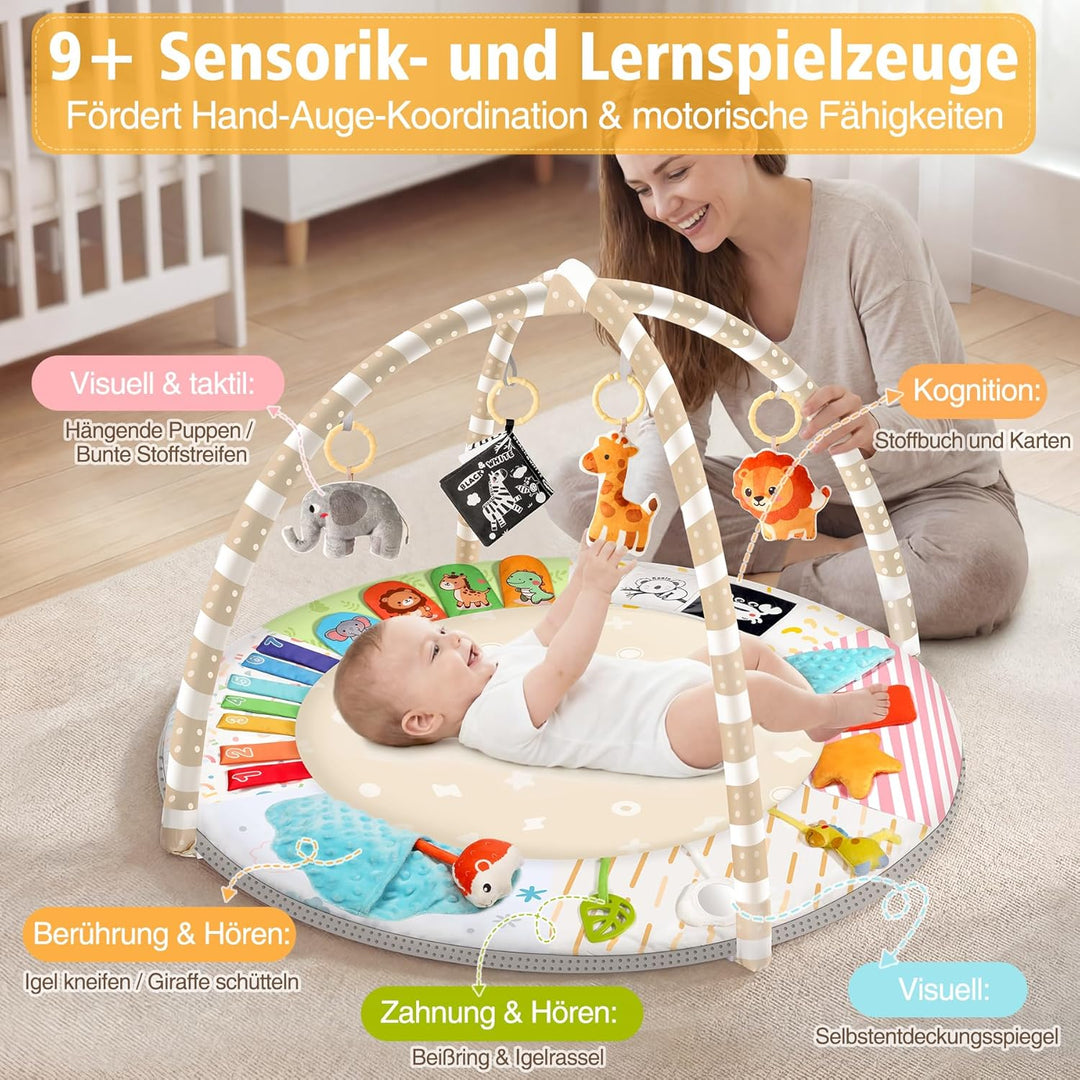 URMYWO Spielbogen Baby– Baby Krabbeldecke mit 5 abnehmbaren Spielzeugen zum Greifen - 6 Entwicklungs