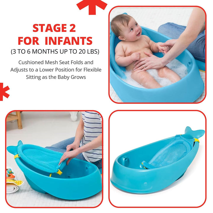 Skip Hop Moby Babybadewanne 3-in-1 mit Smart Sling – Neugeborenen- & Kleinkind-Badewanne 0–11kg – An
