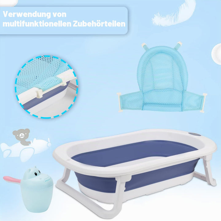 50L Baby Badewanne, Faltbare babywanne mit Anti Stütze, baby wanne mit Echtzeit-Temperaturmessung, B