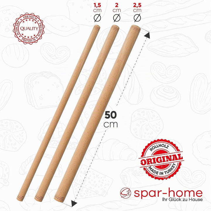 spar-home Türkisches Nudelholz - Traditionelle Teigroller aus Buchenholz Handgemachte Teigrolle aus