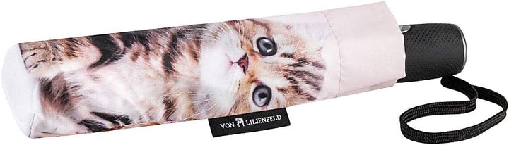 VON LILIENFELD Regenschirm Taschenschirm Katzen Trio Windfest Auf-Zu-Automatik Kätzchen Kinderschirm