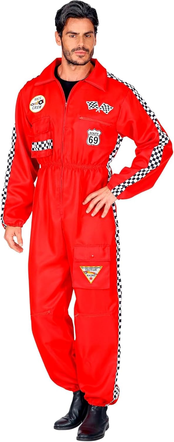 Widmann Rennfahrer Kostüm Overall Jumpsuit rot Anzug exklusiv (Herren Overall, Medium) Rot M, Rot M