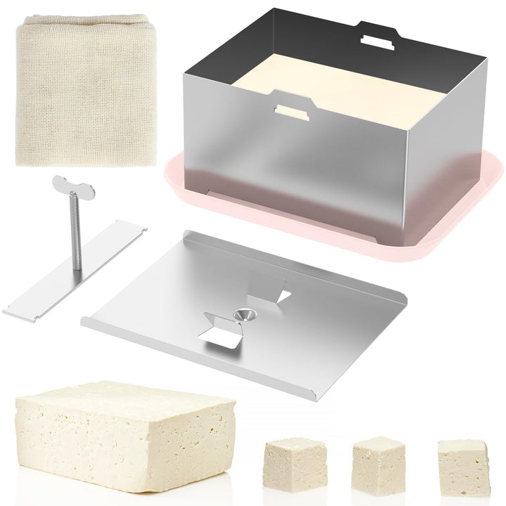 Tofupresse Edelstahl Kit, Tofu Press, Druckverstellbarer Tofu Presse, Paneer maker mit 1 Tropfschale