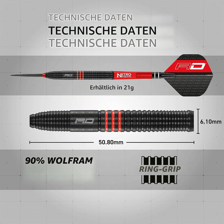 RED DRAGON Milano RS 21g, 22g, 23g, 24g oder 26g Tungsten Darts mit Flights und Schäfte 21.0 Gramm,