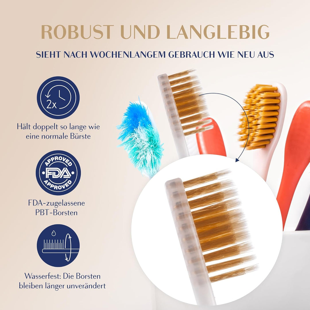 Royal Denta Gold Medium Zahnbürsten 4er-Pack - Doppellänge Borsten für Interdentalreinigung, Goldpar