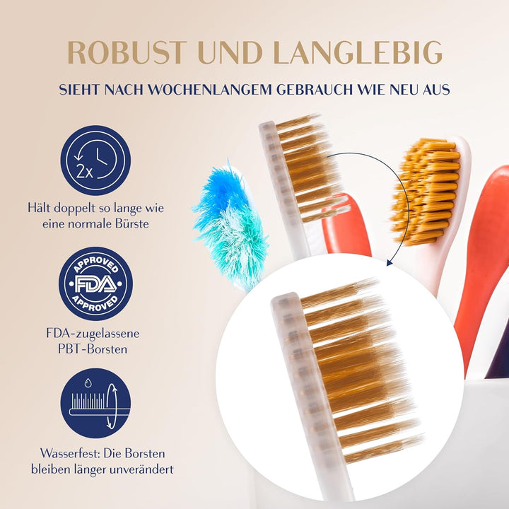 Royal Denta Gold Medium Zahnbürsten 4er-Pack - Doppellänge Borsten für Interdentalreinigung, Goldpar
