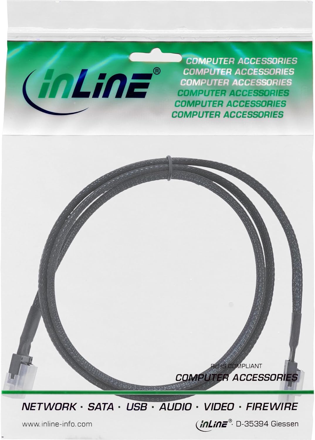 InLine Slim SAS Kabel, SFF-8654 4i zu SFF-8654 4i, internes High-Speed Verbindungskabel für RAID Con