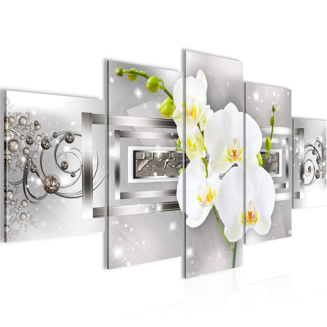 Runa Art Wandbilder Blumen Orchidee 5 Teilig Bild auf Vlies Leinwand Deko Wohnzimmer Ornament Silber