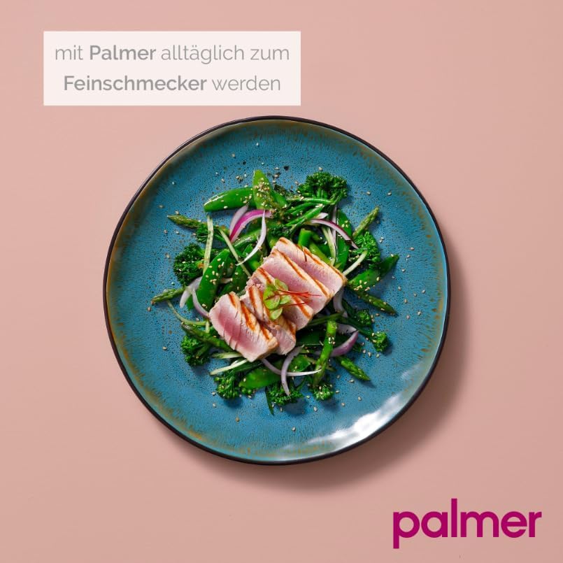 palmer Lotus grosse tiefe Teller - 2er-Set - Steinzeug - Ø 21 cm - türkis blau, aussen dunkelbraun -