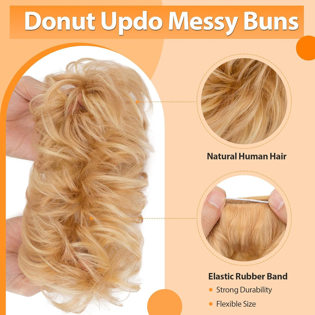 S-noilite Echthaar Dutt - Scrunchies für Gewellt Haar für Frauen, Elastisches Haarteil mit Gummiband