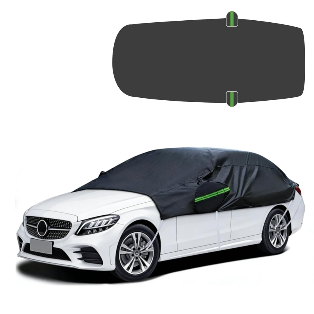 Universal Halbgarage Autoabdeckung,Halbe Autoabdeckung mit Haken und Riemen, Wasserdicht Autogarage