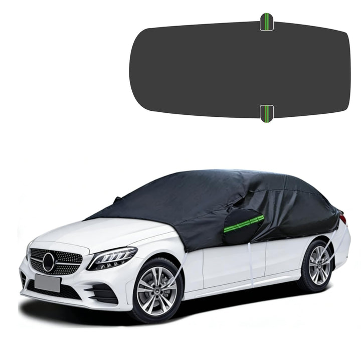 Universal Halbgarage Autoabdeckung,Halbe Autoabdeckung mit Haken und Riemen, Wasserdicht Autogarage