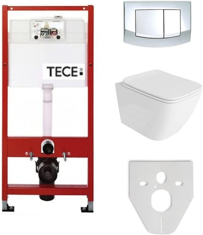 Tece Vorwandelement Base inkl. Drückerplatte chrom + Lavita Wand WC Lino ohne Spülrand + WC-Sitz mit