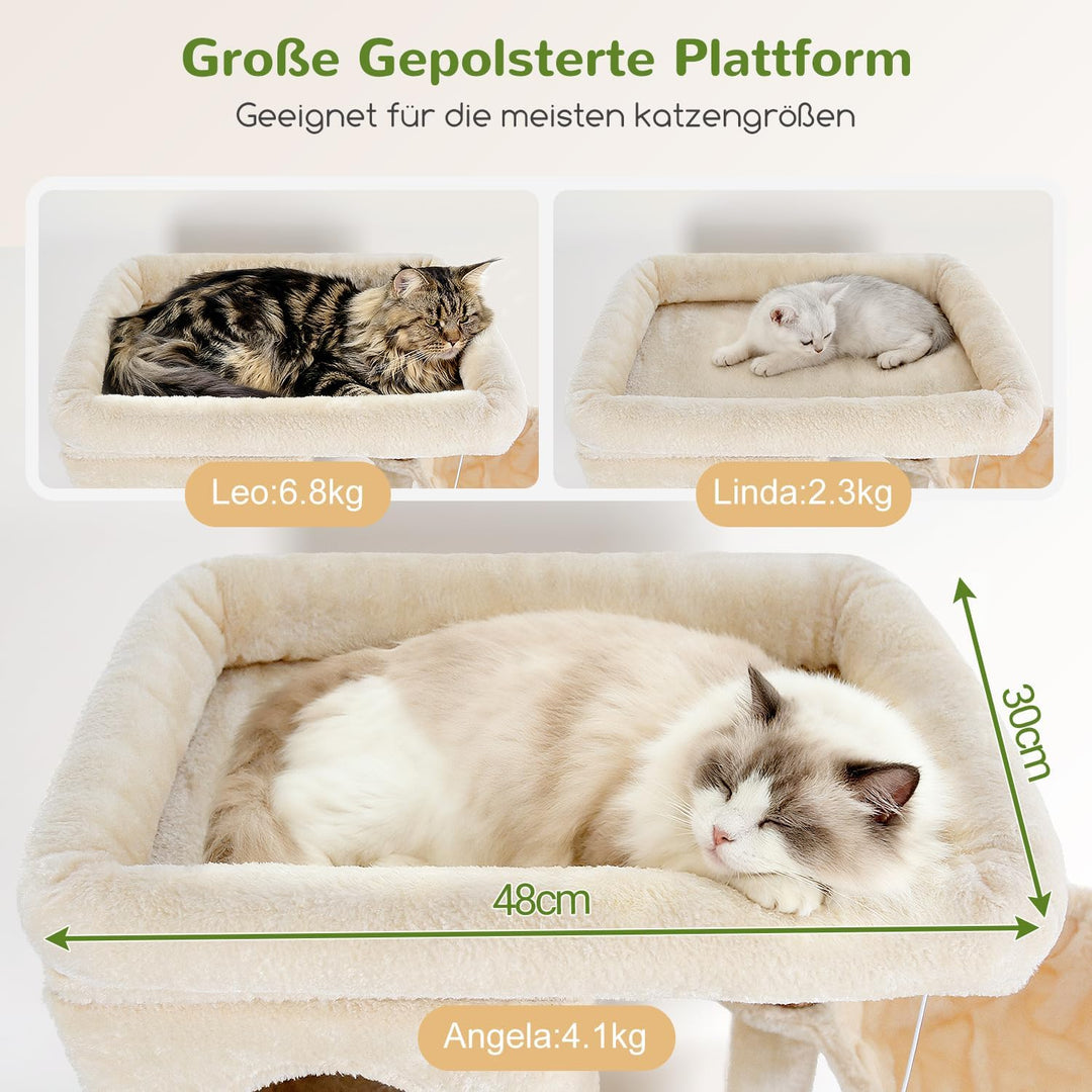 Globlazer Kratzbaum Beige Stabil Passform Ecke hoch 168 cm mit 3 Katzenhäus, Grosse Gepolsterte Plat