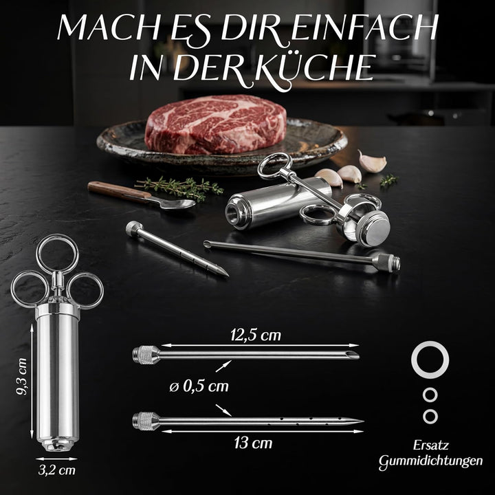 Edelstahl 2X Fleischspritze Marinierspritze Fleisch Spritze Marinadenspritze 60 ml Fassungsvermögen