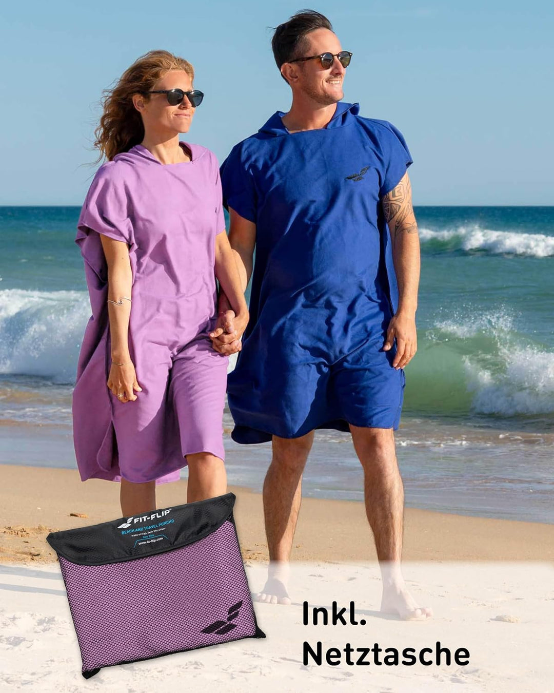 Fit-Flip Badeponcho aus Mikrofaser für Damen und Herren - schnelltrocknend, kompakt und Ultraleicht