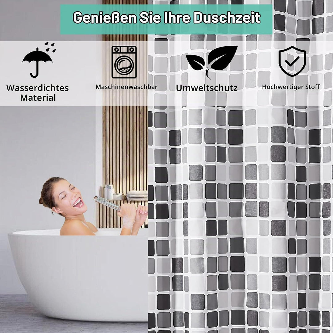 GERUIKE Extra Breit Duschvorhang 240x200 mit Gewicht Unten, Wasserdicht &amp; Anti-Schimmel Polyester-St