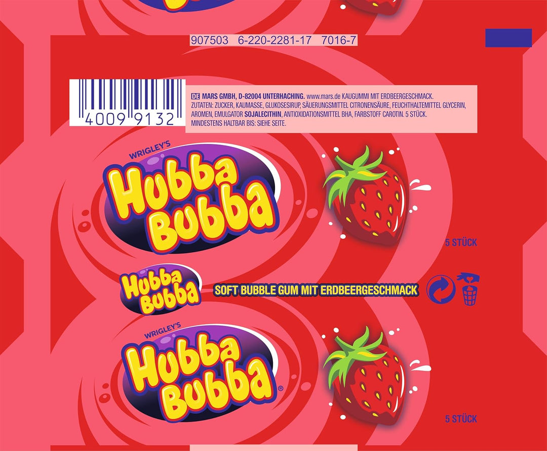 HUBBA BUBBA Kaugummi Mix Apfel & Erdbeere (2x10) 20 Packungen 5 Kaugummi pro Pack Süssigkeiten Fruch