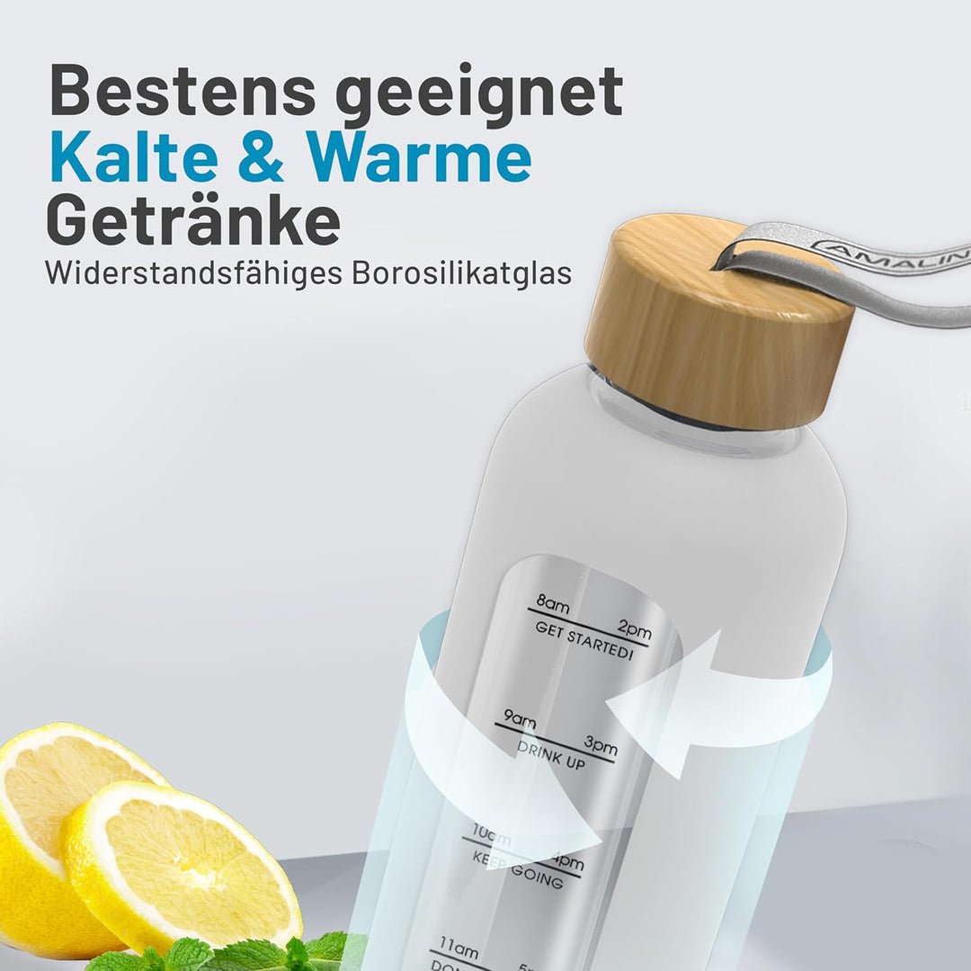Trinkflasche 1l Glas, Wasserflasche 1l, Glasflasche 1 Liter, Trinkflasche-Glas-1l, Water Bottle (Bor