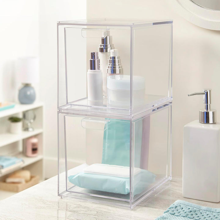 STORi Audrey Stapelbare Kosmetik-Organizer Schubladen 16,5 cm hoch | Set mit 2 Stück transparent, 6-