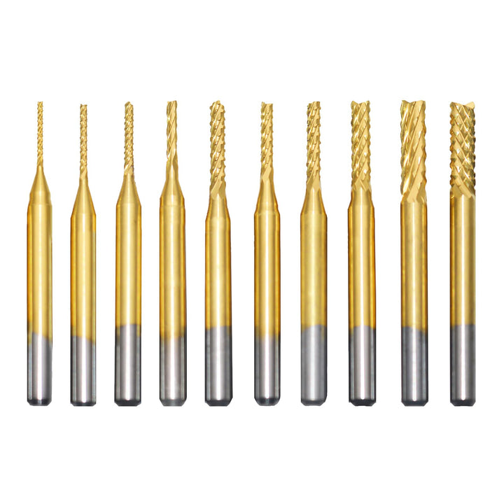 10 Stück Hartmetall Schaftfräser, Titan Beschichtete CNC Fräser Gravur Bits Carving Drill Werkzeuge,
