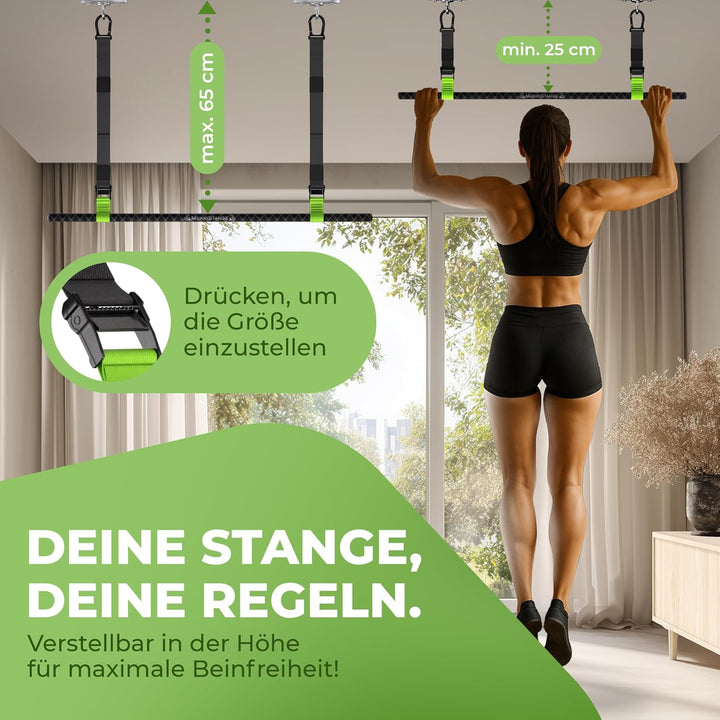 Klimmzugstange Decke, abnehmbar, höhenverstellbar, griffig, platzsparend, verstaubar, zum Aufhängen,