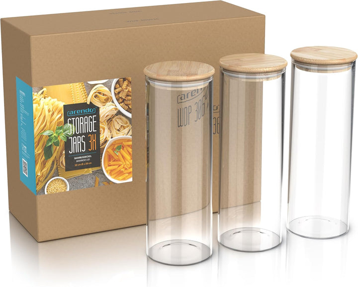 Arendo - Vorratsgläser mit Deckel 2 Liter - 3er Set - 10 x 28 cm / - Glasbehälter aus Glas – hitzebe