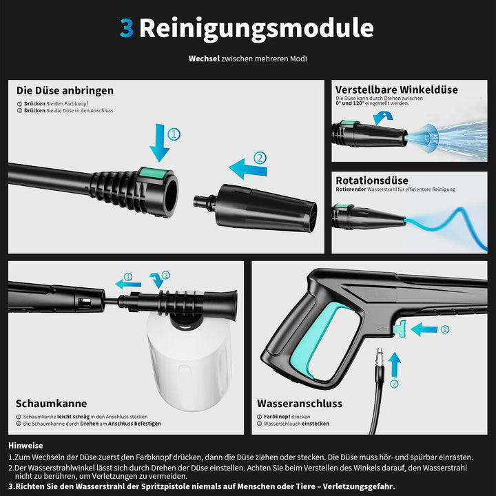 2026New Hochdruckreiniger Touchscreen 8-stufiger 200 Bar, 6-in-1-Düse, 90cm Gerätehöhe, Einstellbare