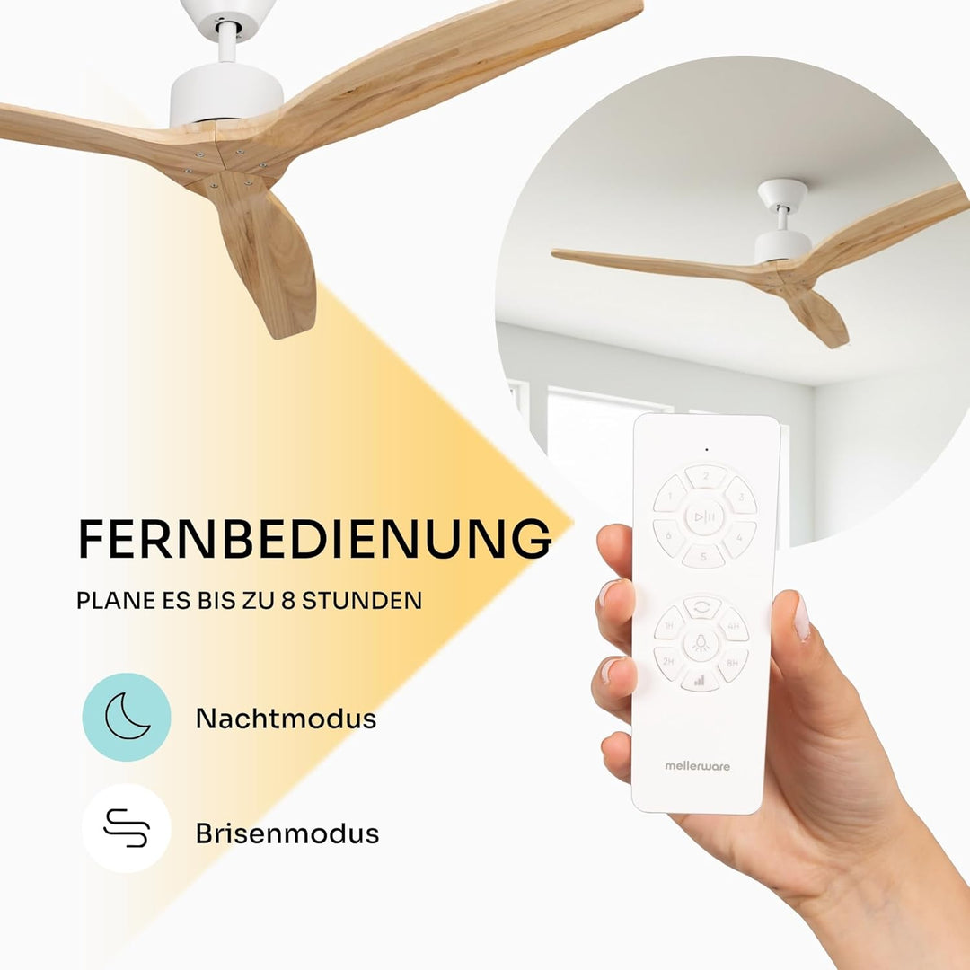 Mellerware - Deckenventilator mit Brizy-Fernbedienung! | 45 W | 6 Geschwindigkeitsstufen | extrem le