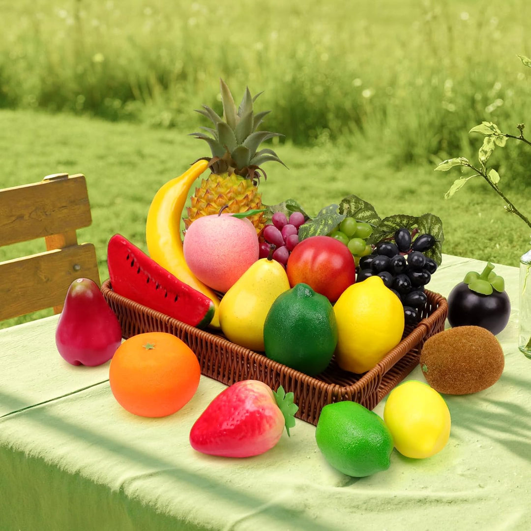 18pcs Künstliches Obst Plastik Obst Deko Künstlich Apfel Weintrauben Birne Erdbeere Deko Künstliche