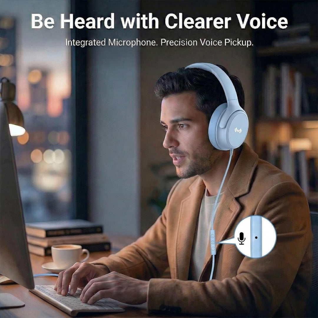 Over-Ear Kopfhörer: Faltbar mit Mikrofon &amp; In-Line Steuerung – 3,5mm Klinke + USB-C Adapter – Weiche