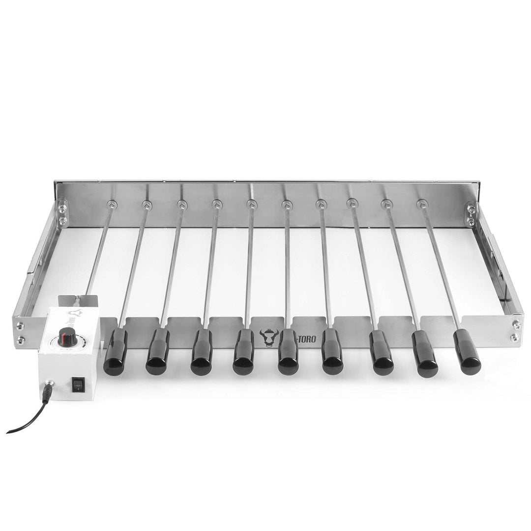 BBQ-Toro elektrischer Spiessdreher | Edelstahl Drehspiess Aufsatz mit 10 Spiessen und Motor | grösse