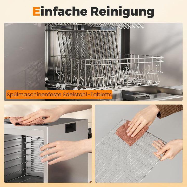 RELAX4LIFE Dörrautomat Edelstahl, 850W Dörrgerät mit 8 Einlegefächern & 48H-Timer, Dehydrator mit 35