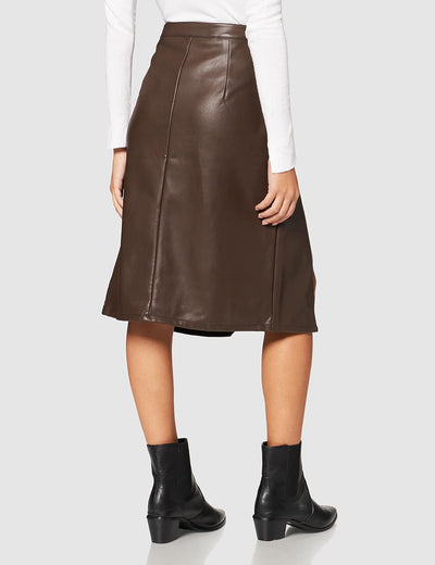 NA-KD Damen Pu Front Slit Skirt Rock 40 Dark Brown, 40 Dark Brown