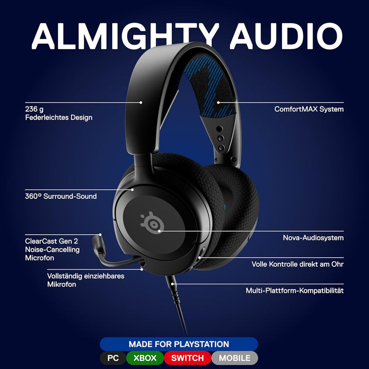 SteelSeries Arctis Nova 1P - Multi-System Gaming-Headset – Hi-Fi-Treiber – 360° Surround-Sound – Mem