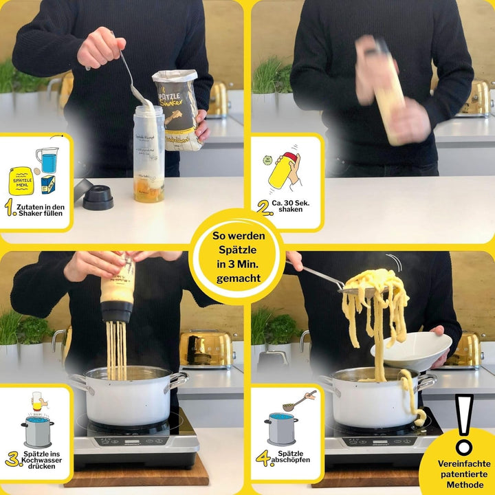 Einsteiger-Set zum Spätzle selber machen mit Spätzle-Shaker (875ml orange) 4 Portionen &amp; Rezeptbuch