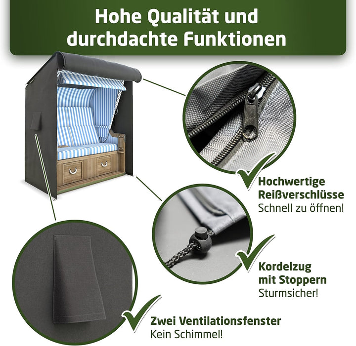 WALDNER Strandkorb Schutzhülle | Oxford 600D | Abdeckung Strandkorbhülle Abdeckhaube Abdeckplane | w
