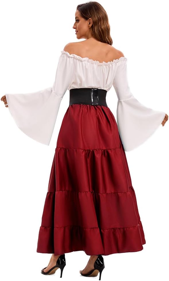 Feynman Damen Retro Mittelalter Kleid mit Trompetenärmel, Mittelalterliche Viktorianischen Königin K