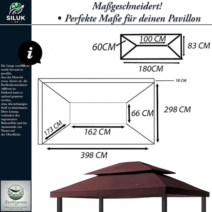 freigarten.de Ersatzdach für Pavillon 3x4 Meter Wasserdicht Material: Panama PCV Soft 370g/m² extra
