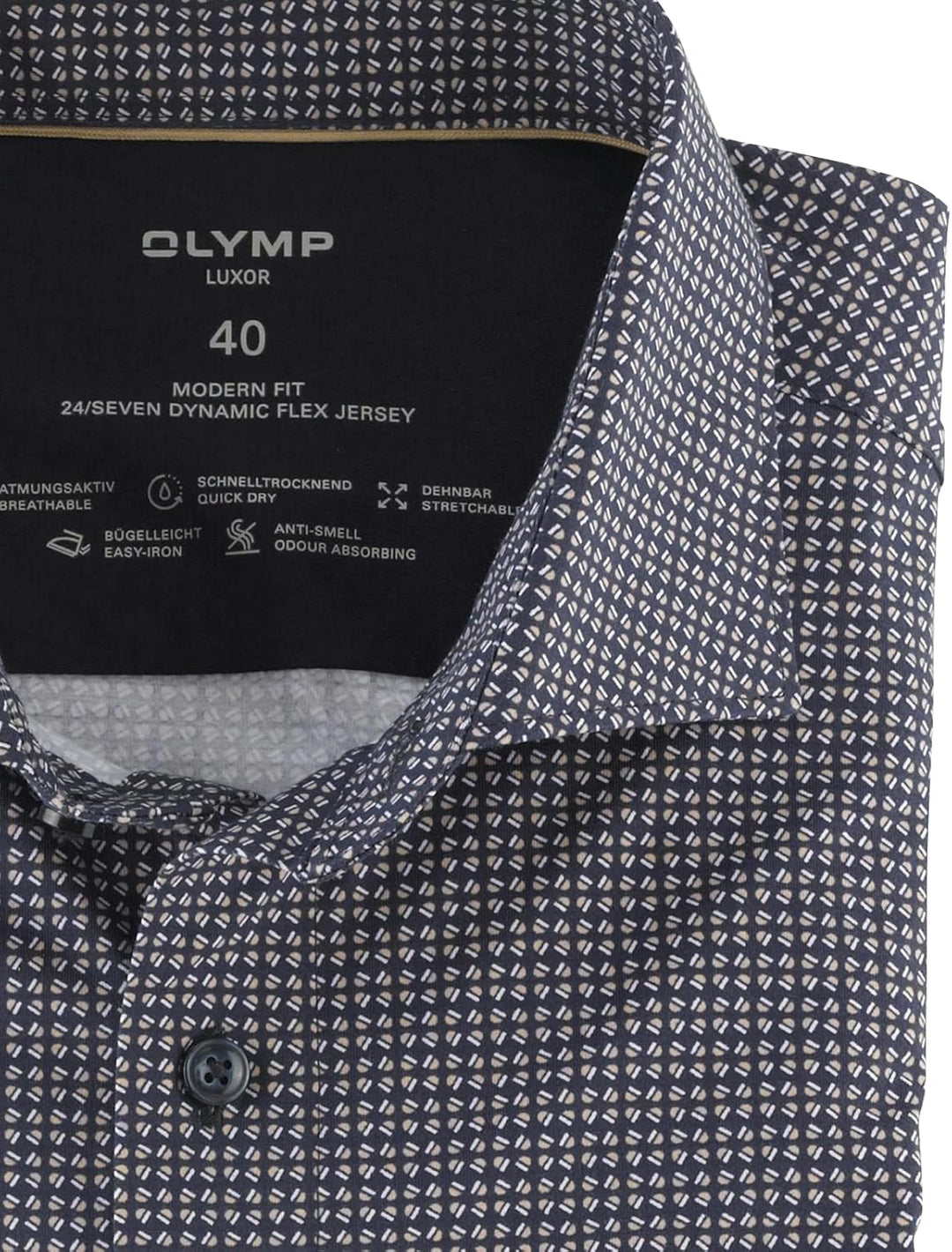 OLYMP Herren Businesshemd Langarm Luxor 24/Seven,Rotationsprint on Jersey,modern fit,Kent-Kragen 40