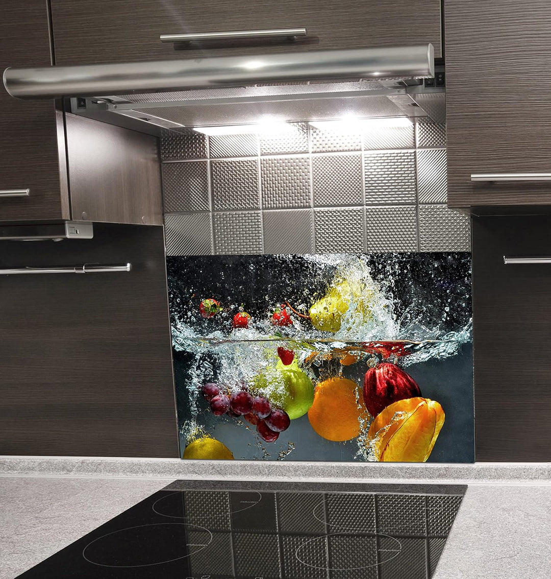 Queence Ceranfeldabdeckung Obst und Beeren Induktionsherd-Abdeckung 80x52 cm | Herdabdeckplatte aus