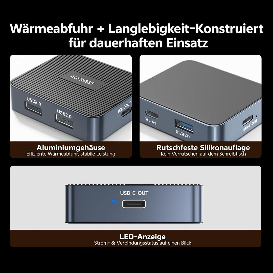 DisplayPort 1.4 auf USB-C Adapter, 4K@120Hz 2K@240Hz HDR 10-Bit, Unidirektional Konverter mit 3-Port